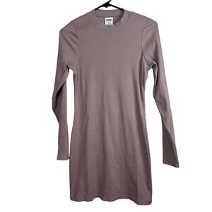 PINK by Victoria Secret‎ Ribbed Long Sleeve Mock Neck Mini Dress Taupe Size MED